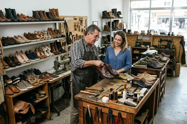 Sapateiro em Praia Grande mostrando diferentes estilos de sapatos para auxiliar na escolha.